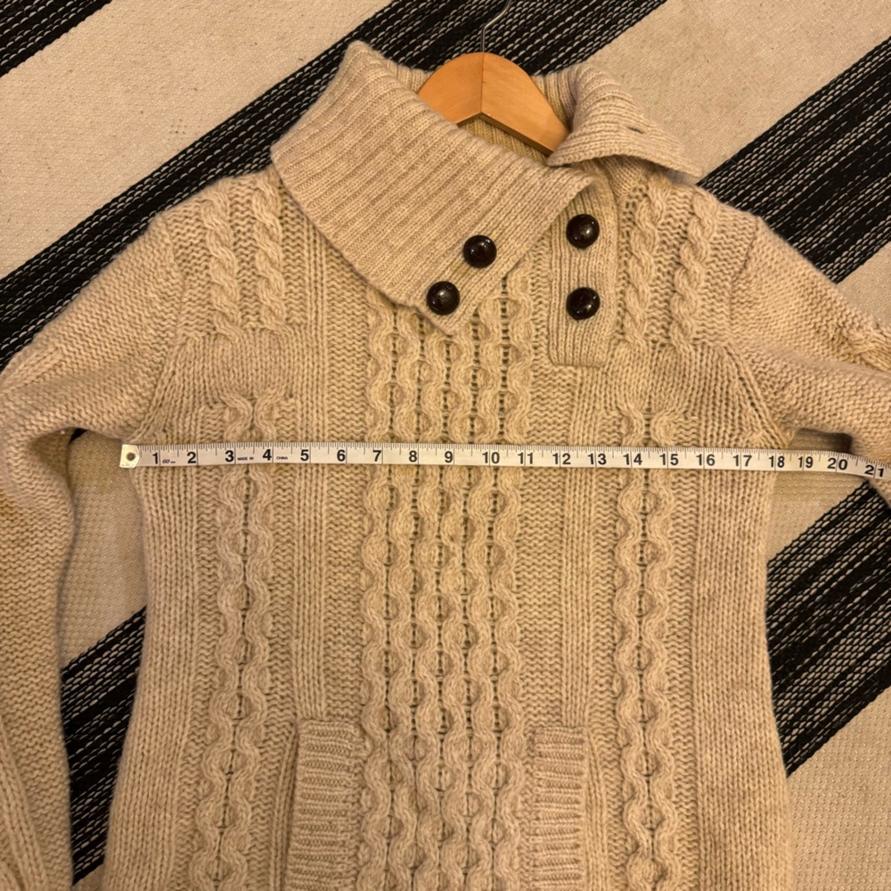 Vintage By Pops Women's Ivory Wool Cable Knit Button Up Collar Pull Over Sweater - Picture 10 of 14